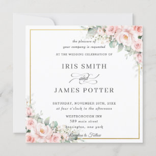 Invitación Elegante Rubor Soft Pink Floral Gold Boda Square