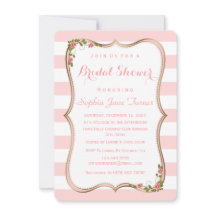 Elegante Rubor Stripes Gold Floral Bridal Shower