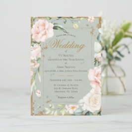 Invitación Elegante Rubor Verde Aguaflor Floral Boda
