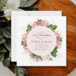Invitación Elegante Rubor Vintage Pink Floral 21º cumpleaños<br><div class="desc">Elegante decoración moderna botánica/jardín color agua rosa rosa color vintage floral (rosas) y hojas verdes pintadas en blanco cuadrado invitación de 21 años. El texto, el tipo de letra, el tamaño y el color son completamente personalizables, por lo que esta tarjeta se puede personalizar para que se adapte perfectamente a...</div>
