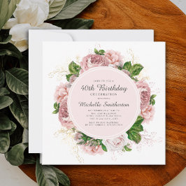 Invitación Elegante Rubor Vintage Pink Floral 40 cumpleaños