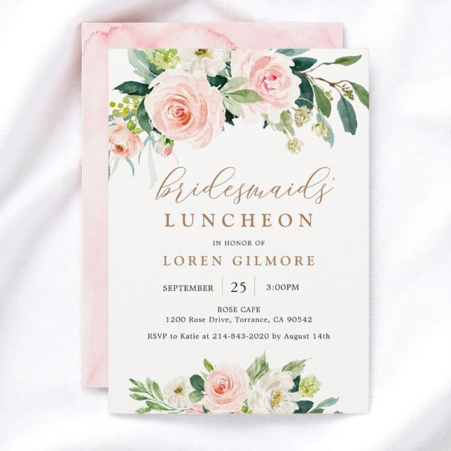 Invitación Elegante Rubor Watercolor Bridesmaids del Luncheon (Subido por el creador)