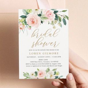 Invitación Elegante Rubor Watercolor Floral Bridal Shower