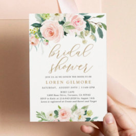 Invitación Elegante Rubor Watercolor Floral Bridal Shower