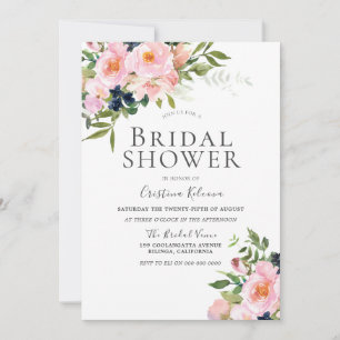Invitación Elegante Rubor Watercolor Flowers Bridal Shower