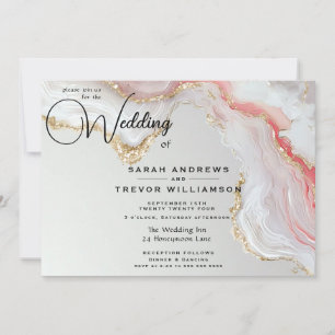 Invitación Elegante rubor y fluido de tinta de ágata dorada