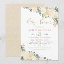 Invitación Elegante Rubor y Gold Floral Green Baby Shower