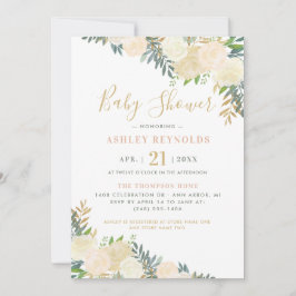 Invitación Elegante Rubor y Gold Floral Green Baby Shower