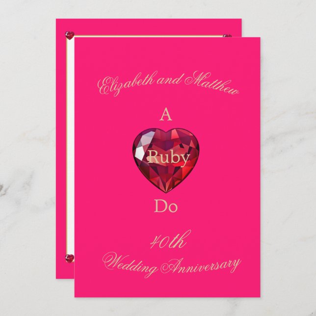 Invitación Elegante Ruby Do 40º Aniversario de Boda (Anverso / Reverso)