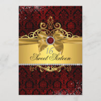 Elegante Ruby Rojo Damask Dulce Invitado