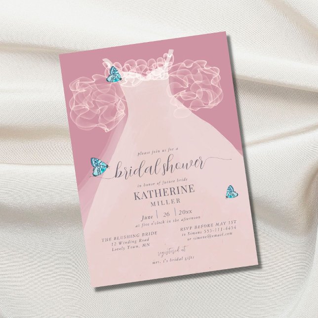 Invitación Elegante Ruffle Vestido Blue Butterfly Bridal Show (Subido por el creador)