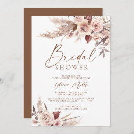 Invitación Elegante Rust Terracotta Pampas Boho Bridal Shower