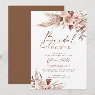 Invitación Elegante Rust Terracotta Pampas Boho Bridal Shower