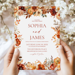 Invitación Elegante Rústica Boda Floral Otoño