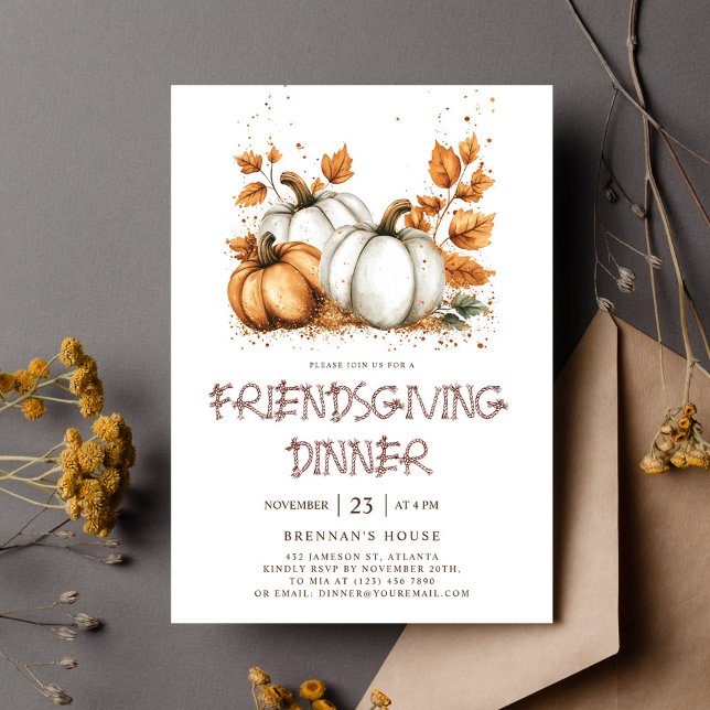 Invitación Elegante Rústica Caída Día de Acción de Gracias (Elegant Rustic Fall Thanksgiving Friendsgiving Invitation)
