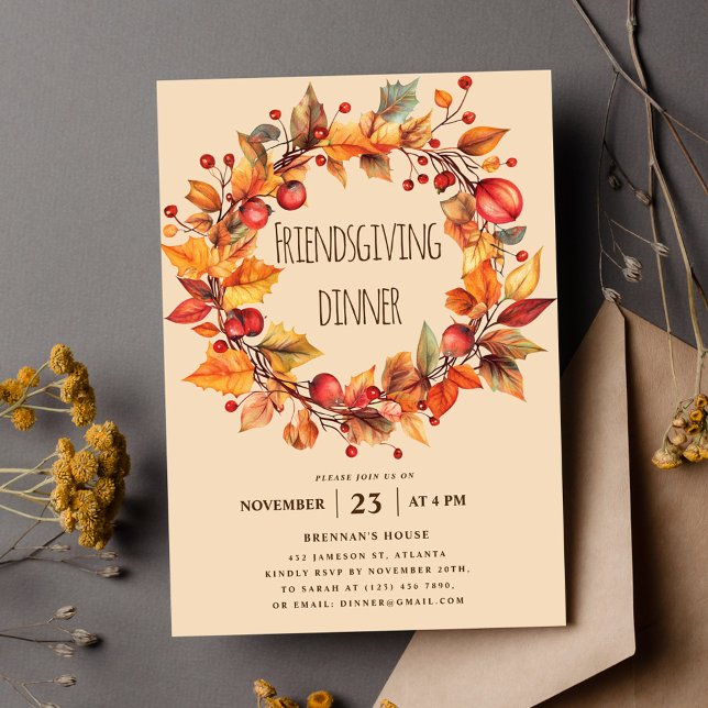 Invitación Elegante Rústica Caída Día de Acción de Gracias (Elegant Rustic Fall Thanksgiving Friendsgiving Invitation)