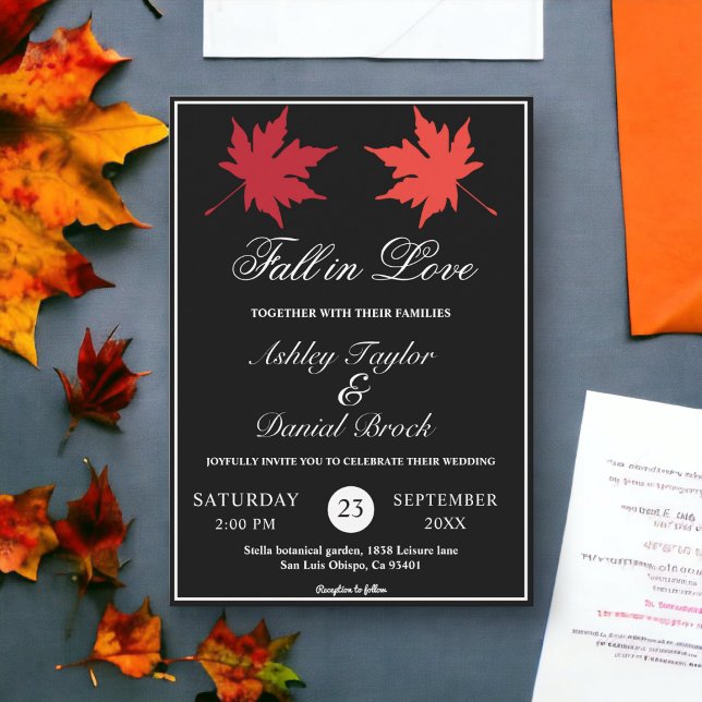 Invitación Elegante Rústica Negra Y Hojas Blancas Boda Caída (Subido por el creador)