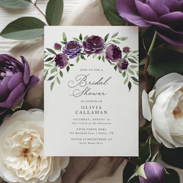 Invitación Elegante Rústica Plum Morado Floral Bridal Ducha (Subido por el creador)
