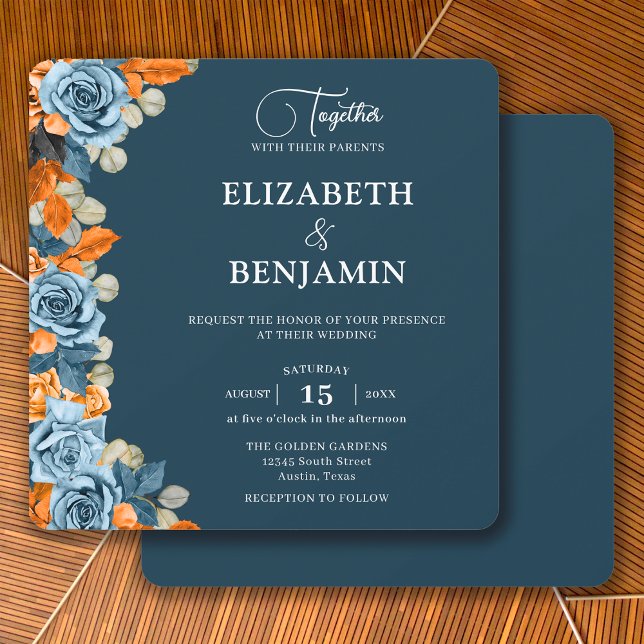 Invitación Elegante Rústico Boho Azul Marino Y Boda De Óxido (Subido por el creador)