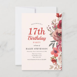 Invitación Elegante Rústico Boho Chic Floral 17 Cumpleaños