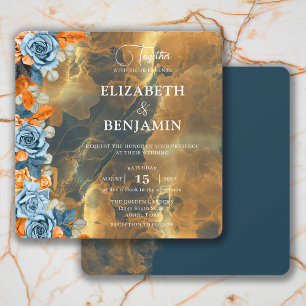 Invitación Elegante Rústico Boho Dorado Marino Y Óxido De Hie