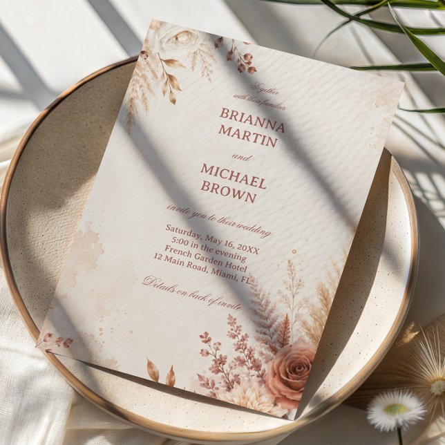 Invitación Elegante Rústico Botánico Rosado (Subido por el creador)