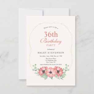 Invitación Elegante Rústico Cumpleaños 36 Floral Rosa Claro
