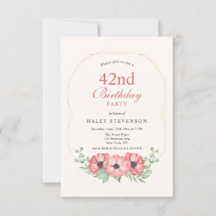 Invitación Elegante Rústico Cumpleaños 42 Floral Rosa Claro