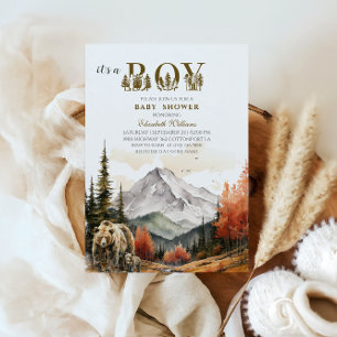 Invitación Elegante Rústico Es un Niño Oso de Montaña Ropa de