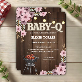 Invitación Elegante Rústico Floral Baby-Q Grill Baby Shower