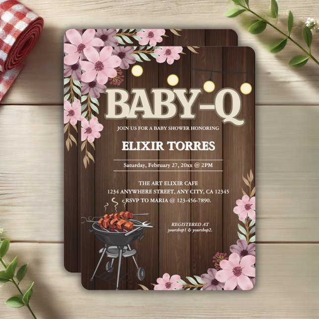 Invitación Elegante Rústico Floral Baby-Q Grill Baby Shower (Subido por el creador)