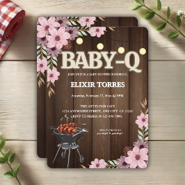 Invitación Elegante Rústico Floral Baby-Q Grill Baby Shower