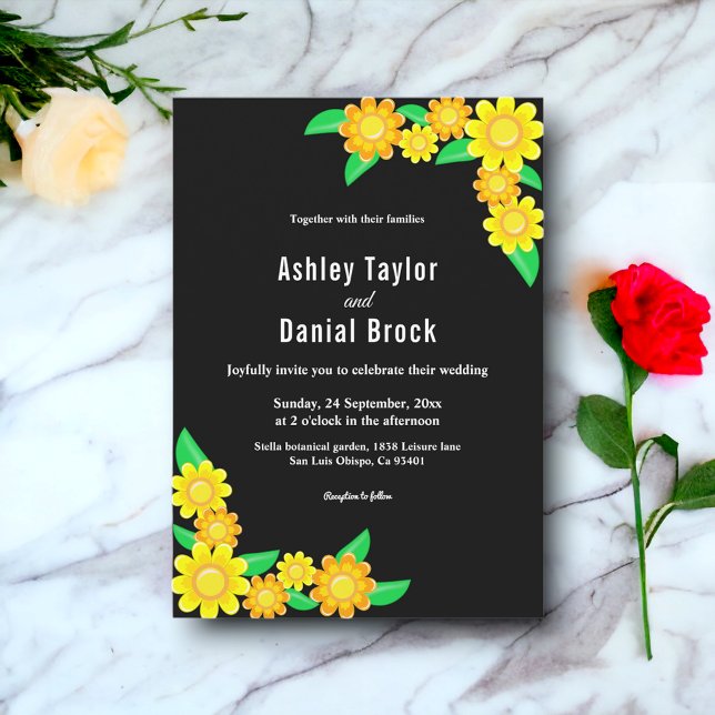 Invitación Elegante Rústico Girasol Boho Boda Floral Negro (Subido por el creador)