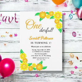 Invitación Elegante Rústico Girasol Boho Floral 1er cumpleaño