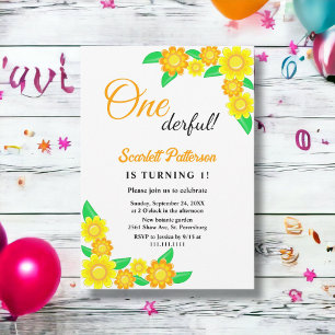 Invitación Elegante Rústico Girasol Boho Floral 1er cumpleaño