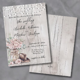 Invitación Elegante Rústico Madera Cuerda Boda Western Campes