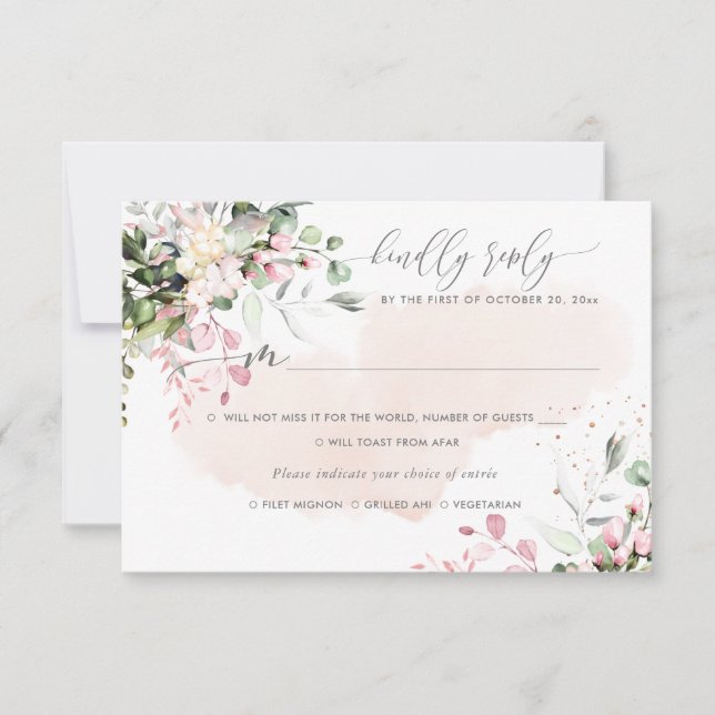 Invitación Elegante rustico rosa palo Eucalipto, RSVP comida (Anverso)