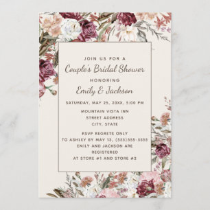 Invitación Elegante Rústico Rosa Rubor Burgundy Floral Nupcia