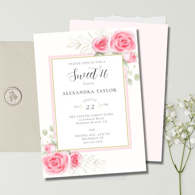 Invitación Elegante Rústico Rosas De Marco Floral Guión Dulce (Subido por el creador)