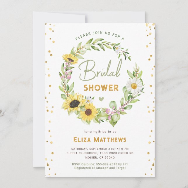 Invitación Elegante Rústico Sunflower Bridal Shower otoño (Anverso)
