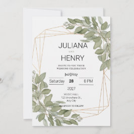 Invitación Elegante Rústico Verde Acuarela Eucalipto