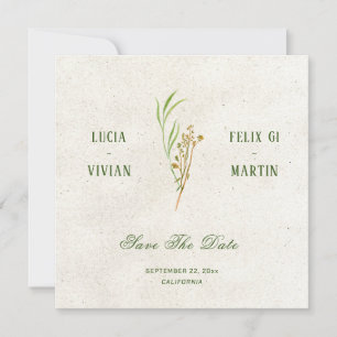 Invitación Elegante Rústico Verde Crema Neutral Salvar La Fec