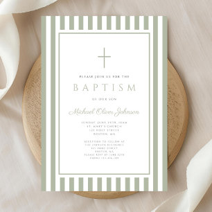 Invitación Elegante Sabio Religioso Verde Niño Bautizo