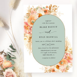 Invitación Elegante sabio, Rubor de Peach y Boda de Oval de C