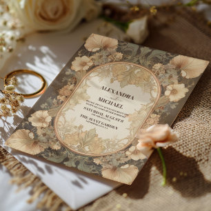 Invitación Elegante Sabor Floral Vintage y Boda de Marfil