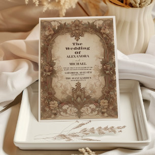 Invitación Elegante Sabor Floral Vintage y Boda de Marfil