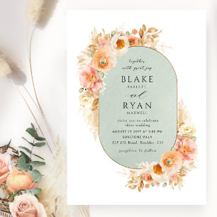 Invitación Elegante Sabor, Rubor de Peach y Boda de Oval de C