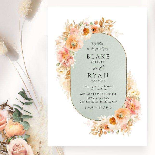Invitación Elegante Sabor, Rubor de Peach y Boda de Oval de C (Subido por el creador)