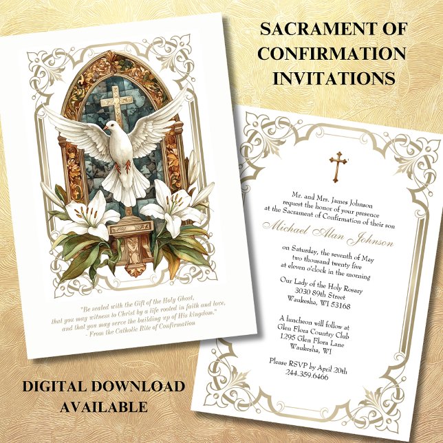 Invitación Elegante Sacramento de Confirmación Dove White Lil (Subido por el creador)