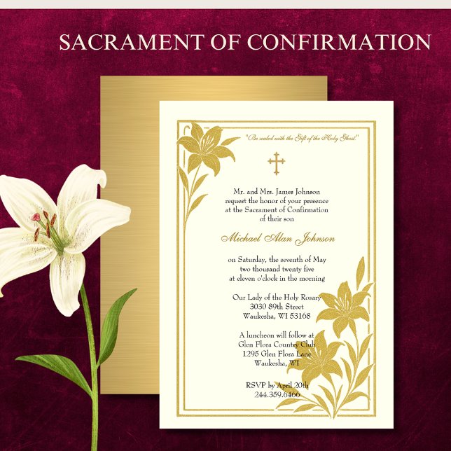 Invitación Elegante Sacramento de la Confirmación Lilies de O (Subido por el creador)